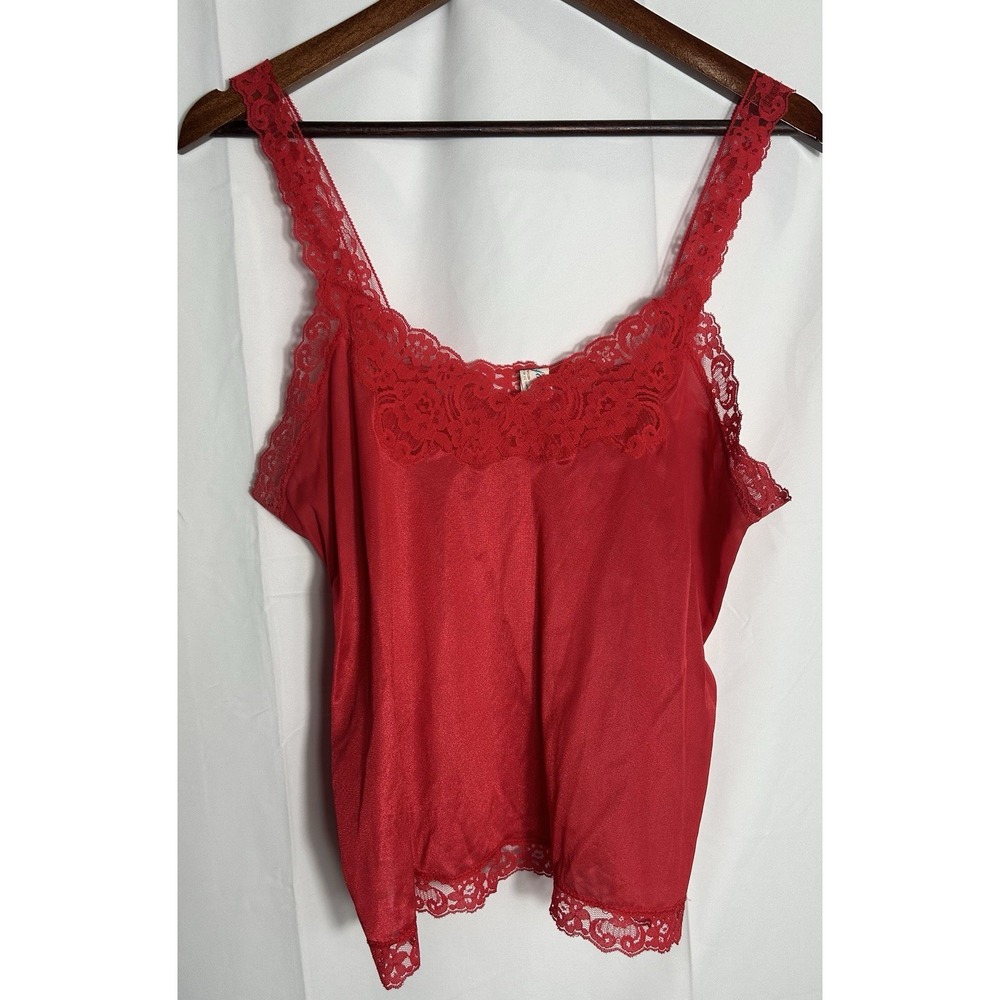 Vintace Lace Trim Slip Top Cami Red Coquette Fairy‎ Vamp Goth 90s Romantic Large